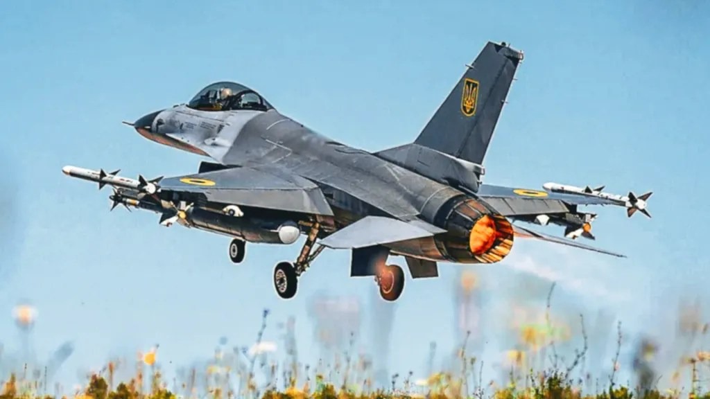 take off formation fly low navigate terrain—ukraine's f-16 trainees finished uk course russia helped design · post ukraine's air force carrying aim-120c aim-9 missiles fuel tanks terma pylons self-defense systems