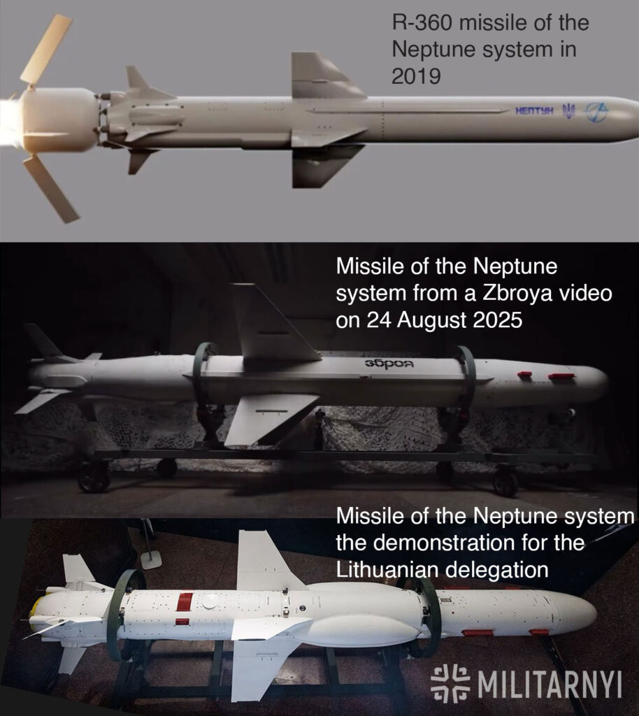 Collage comparing three versions of Ukraine's Neptune cruise missile