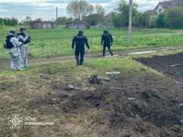 The image shows the aftermath of a Russian drone attack on Rivbe Oblast on 13 May 2026. Source: DSNS
