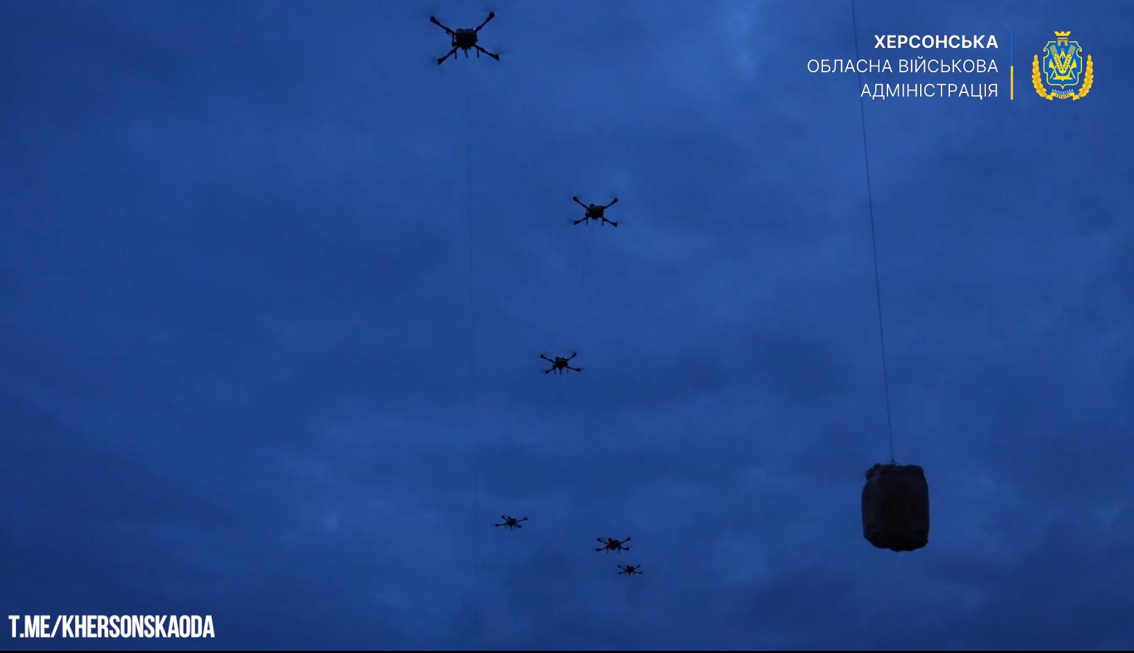 Drones carry food packages across the Dnipro to starving residents of Russian-occupied Oleshky, Kherson Oblast, September 2026.