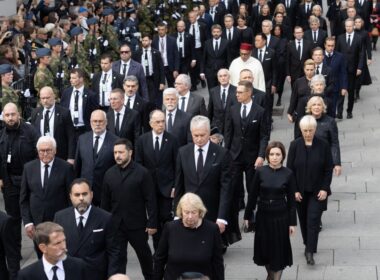 one russian drone held up seven flights moldova zelenskyy's trip norway king harald v's funeral among · post zelenskyy walking other heads state dignitaries behind coffin v central oslo 9