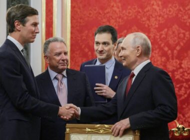 “now it’s turn” envoys planned show moscow refinery pause diesel deal ask something back tells · post jared kushner shakes hands russian president vladimir putin special envoy steve witkoff beside