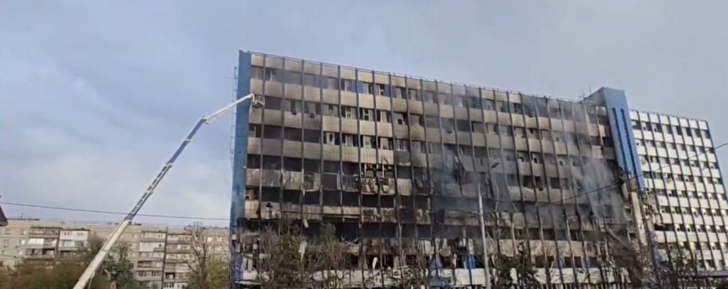 burned-out telecom center occupied luhansk dark donetsk ukraine’s drones work through night · post ukrtelecom building after drone strike 21 2026 exilenova ukraine news ukrainian reports