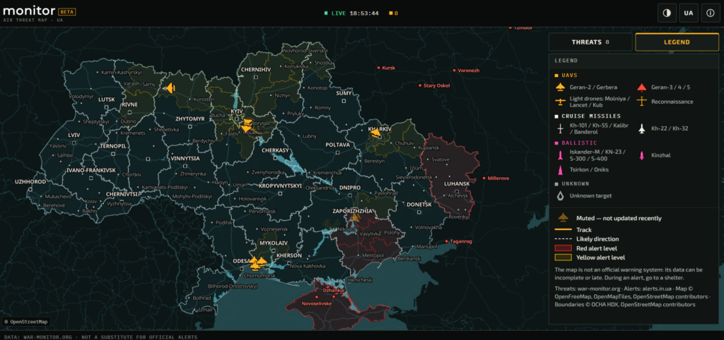 Screenshot from the Monitor map used to track aerial targets.